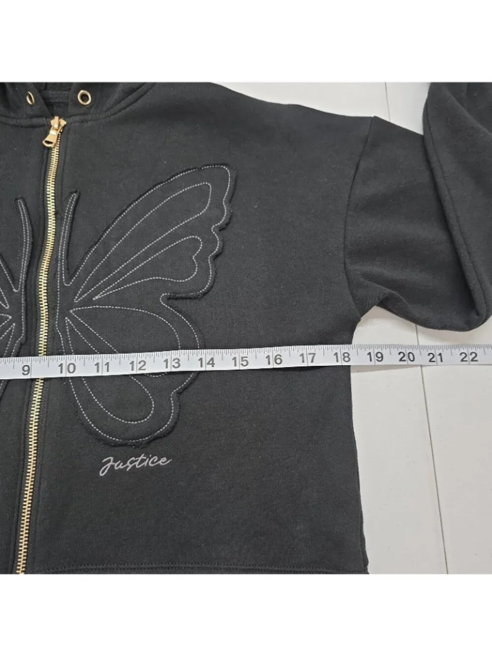 Justice Girls M (10) Butterfly Full Zip Hoodie Black Athleisure Kids Fleece EUC